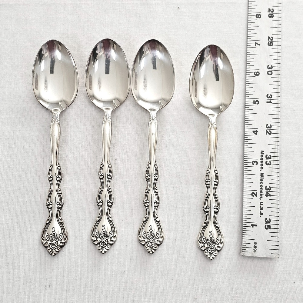 International Silverplate Intetlude Soup Spoons Set of 4 Floral Vintage Flatware